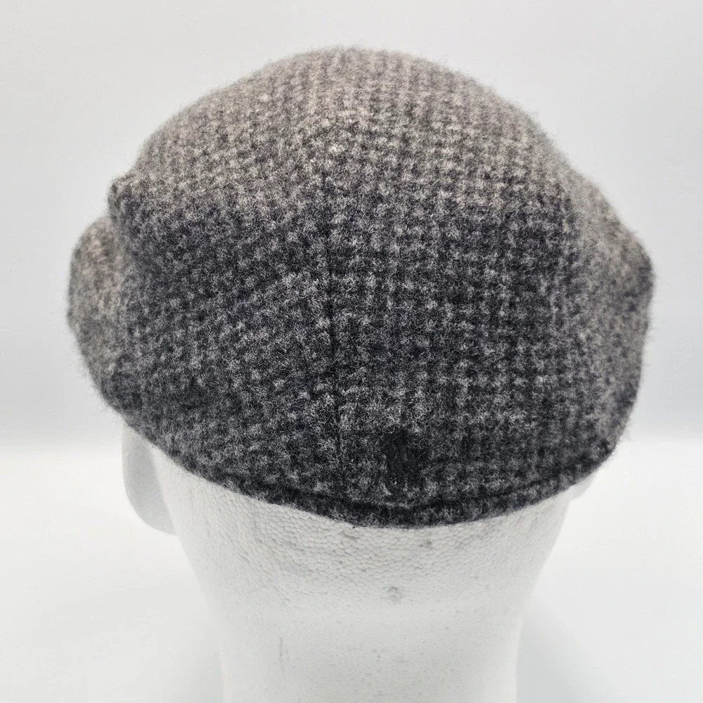 Vtg Polo Ralph Lauren Wool Blend Flat Cap Gray Houndstooth Driver Hat Ivy Tweed